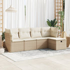 5-delige Loungeset met kussens poly rattan beige