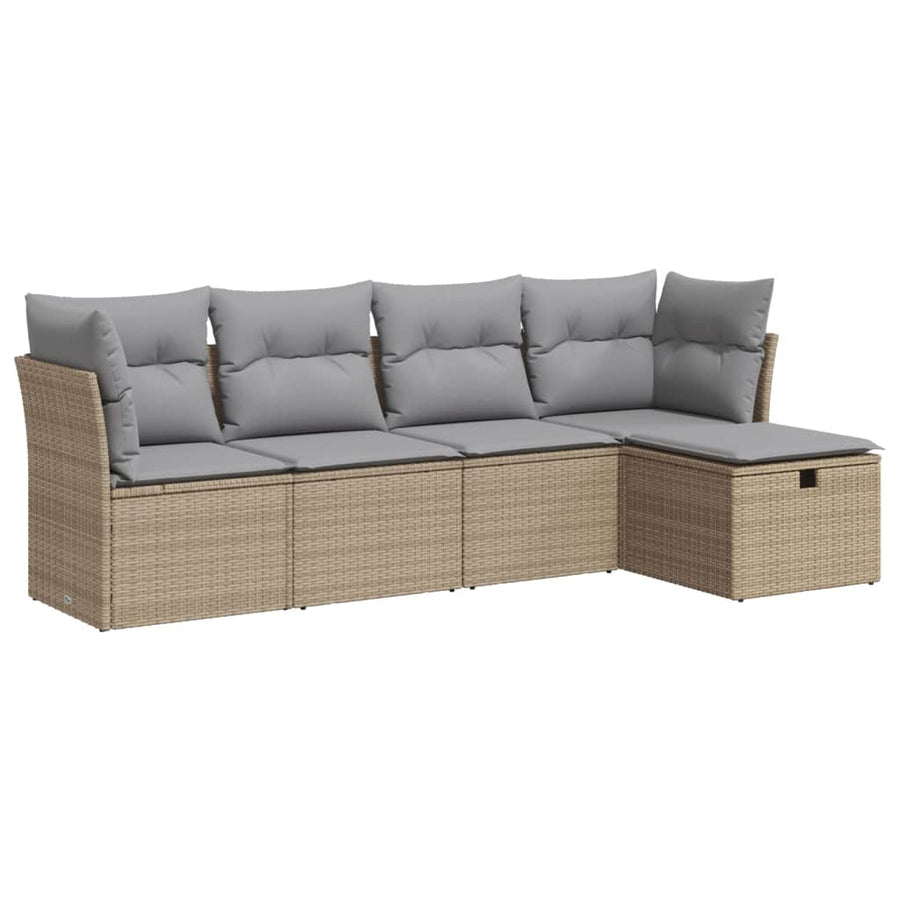5-delige Loungeset met kussens poly rattan beige