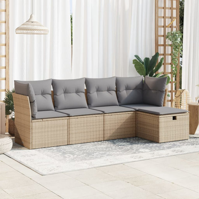 5-delige Loungeset met kussens poly rattan beige