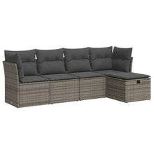 5-delige Loungeset met kussens poly rattan grijs