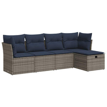5-delige Loungeset met kussens poly rattan grijs