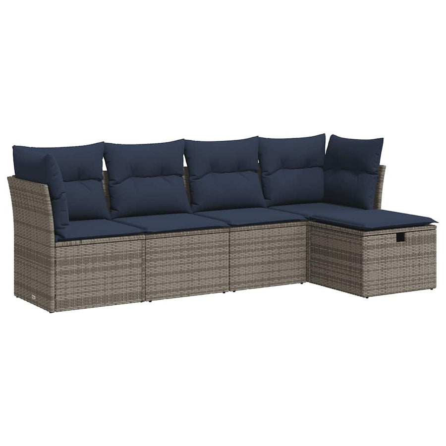5-delige Loungeset met kussens poly rattan grijs