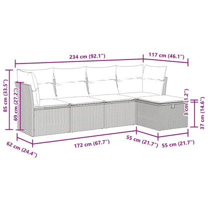 5-delige Loungeset met kussens poly rattan grijs