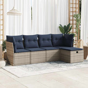 Loungeset 5-delig poly rattan grijs
