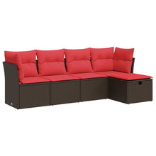 5-delige Loungeset met kussens poly rattan bruin