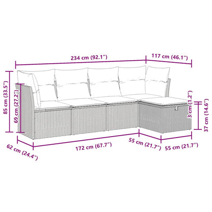 5-delige Loungeset met kussens poly rattan bruin