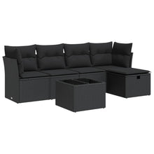 6-delige Loungeset met kussens poly rattan zwart