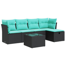 6-delige Loungeset met kussens poly rattan zwart