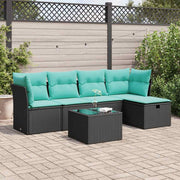 6-piece Lounge Set with Cushions Poly Rattan Black