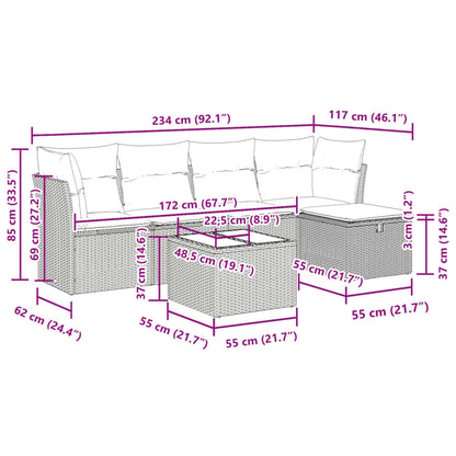 6-delige Loungeset met kussens poly rattan beige