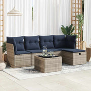 6-piece Lounge Set with Cushions Poly Rattan Grey