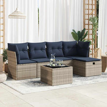 6-delige Loungeset met kussens poly rattan grijs