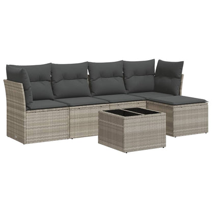 6-delige Loungeset met kussens poly rattan lichtgrijs