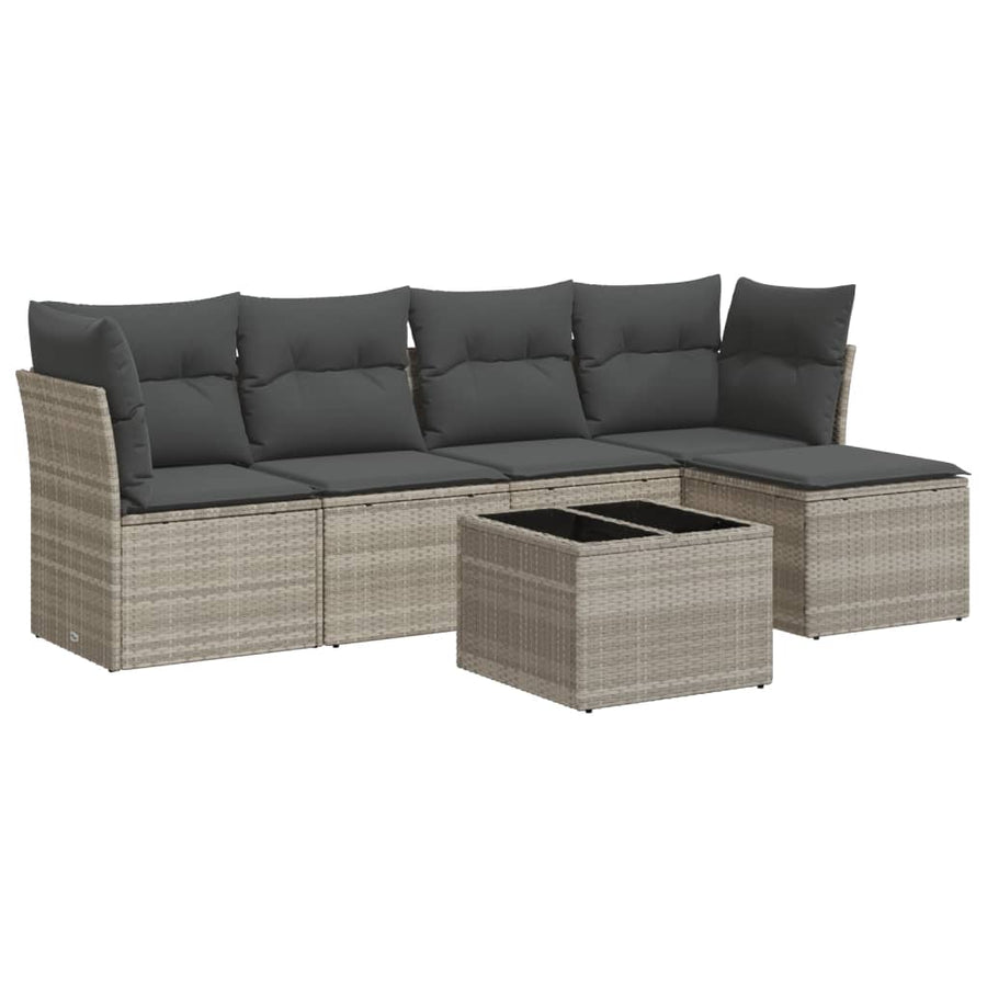 6-delige Loungeset met kussens poly rattan lichtgrijs