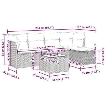 6-delige Loungeset met kussens poly rattan lichtgrijs