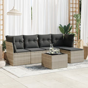 Loungeset 6-delig poly rattan lichtgrijs