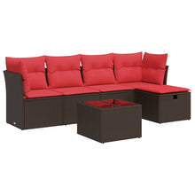 6-delige Loungeset met kussens poly rattan bruin