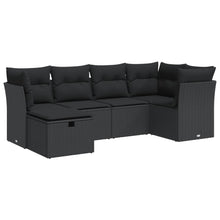 6-delige Loungeset met kussens poly rattan zwart