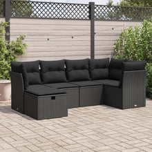 6-delige Loungeset met kussens poly rattan zwart