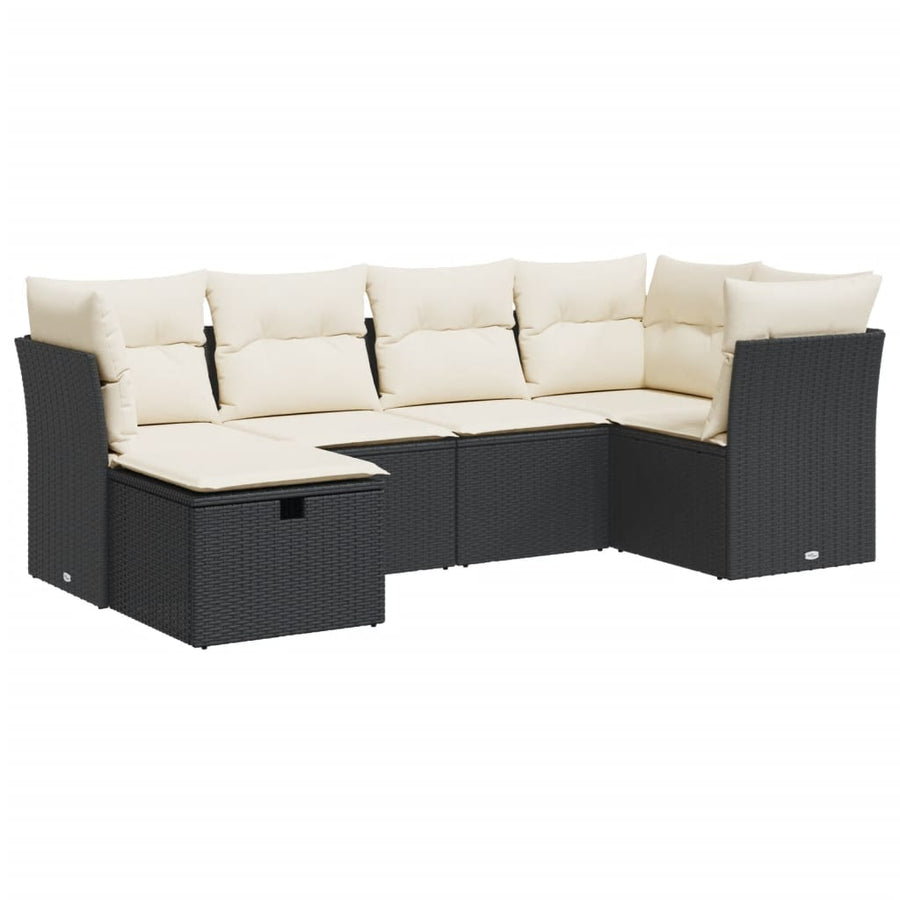 6-delige Loungeset met kussens poly rattan zwart