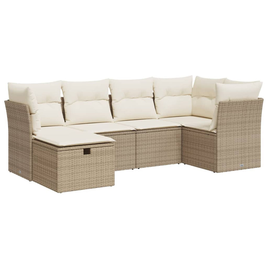 6-delige Loungeset met kussens poly rattan beige