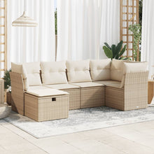 6-delige Loungeset met kussens poly rattan beige