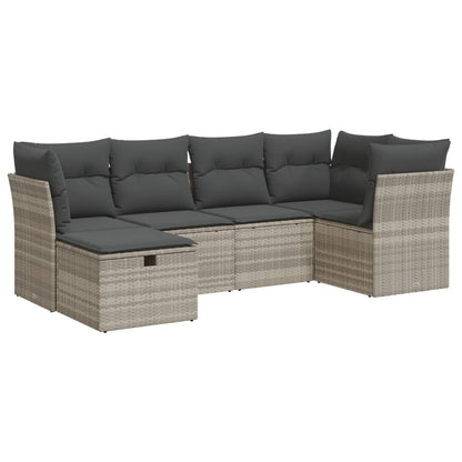 6-delige Loungeset met kussens poly rattan lichtgrijs
