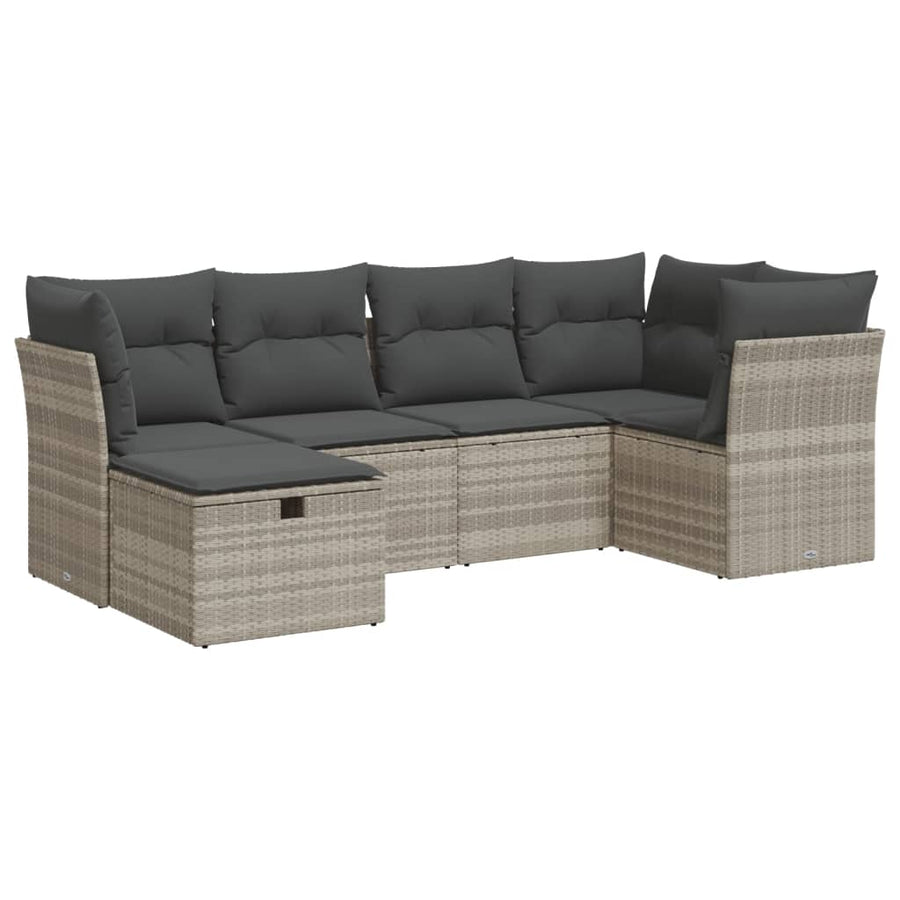 6-delige Loungeset met kussens poly rattan lichtgrijs