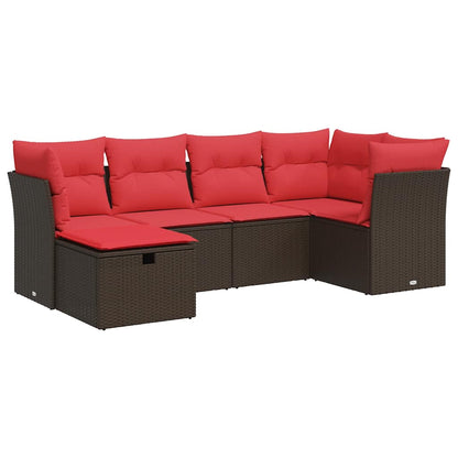 6-delige Loungeset met kussens poly rattan bruin