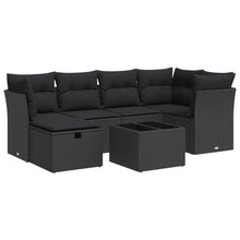 7-delige Loungeset met kussens poly rattan zwart