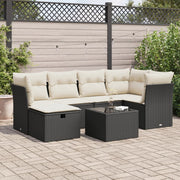 Loungeset poly rattan 7-delig zwart met kussens