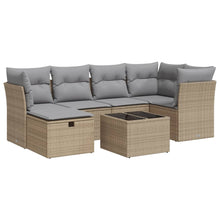 7-delige Loungeset met kussens poly rattan beige