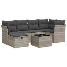 7-delige Loungeset met kussens poly rattan lichtgrijs