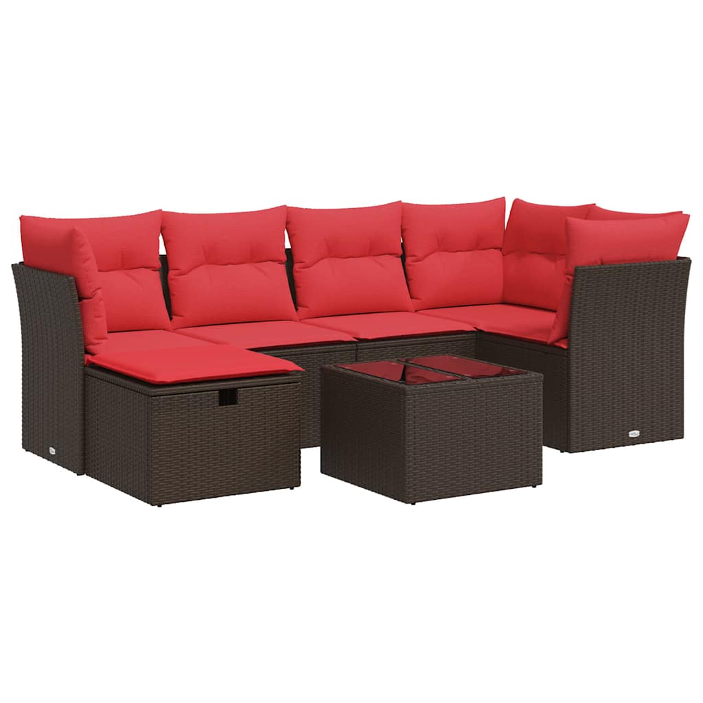 7-delige Loungeset met kussens poly rattan bruin