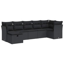 7-delige Loungeset met kussens poly rattan zwart