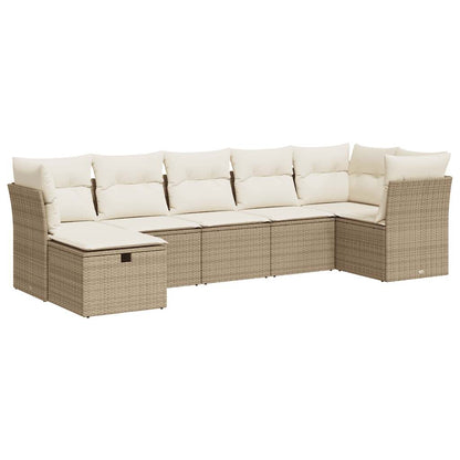 7-delige Loungeset met kussens poly rattan beige