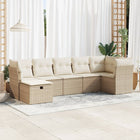 7-delige Loungeset met kussens poly rattan beige