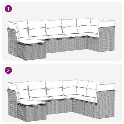 7-delige Loungeset met kussens poly rattan beige