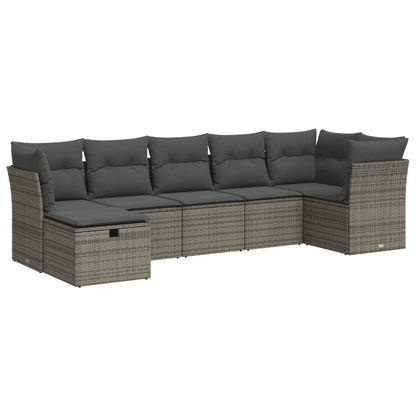 7-delige Loungeset met kussens poly rattan grijs