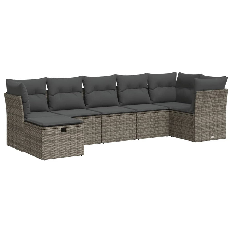 7-delige Loungeset met kussens poly rattan grijs
