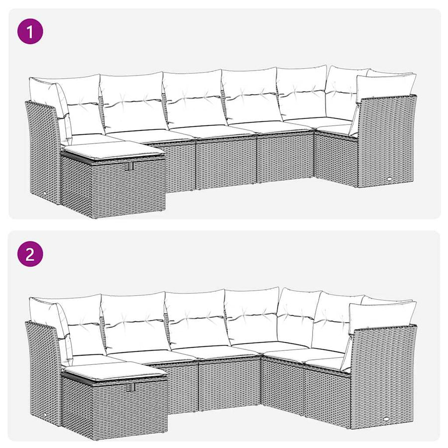 7-delige Loungeset met kussens poly rattan grijs