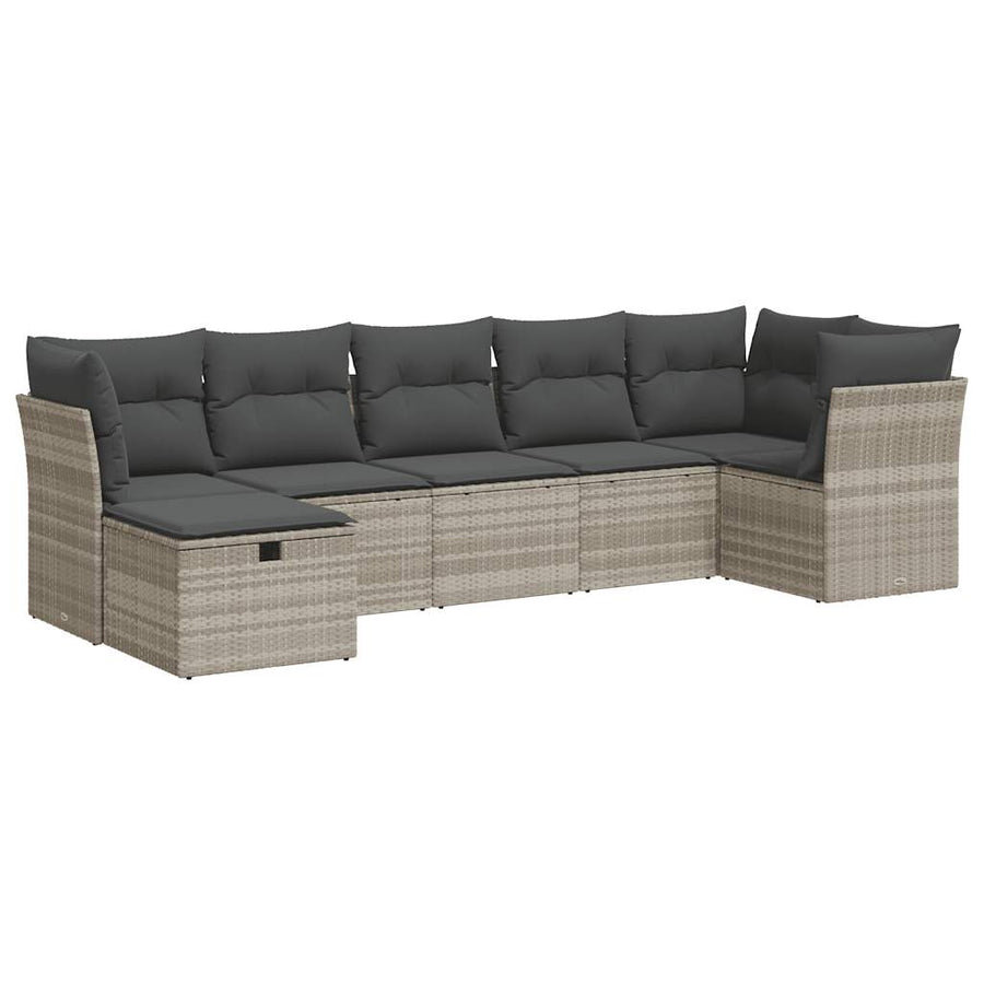 7-delige Loungeset met kussens poly rattan lichtgrijs