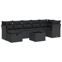 8-delige Loungeset met kussens poly rattan zwart