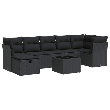 8-delige Loungeset met kussens poly rattan zwart