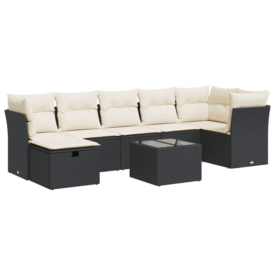 8-delige Loungeset met kussens poly rattan zwart