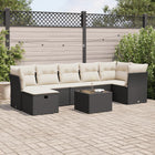 8-delige Loungeset met kussens poly rattan zwart