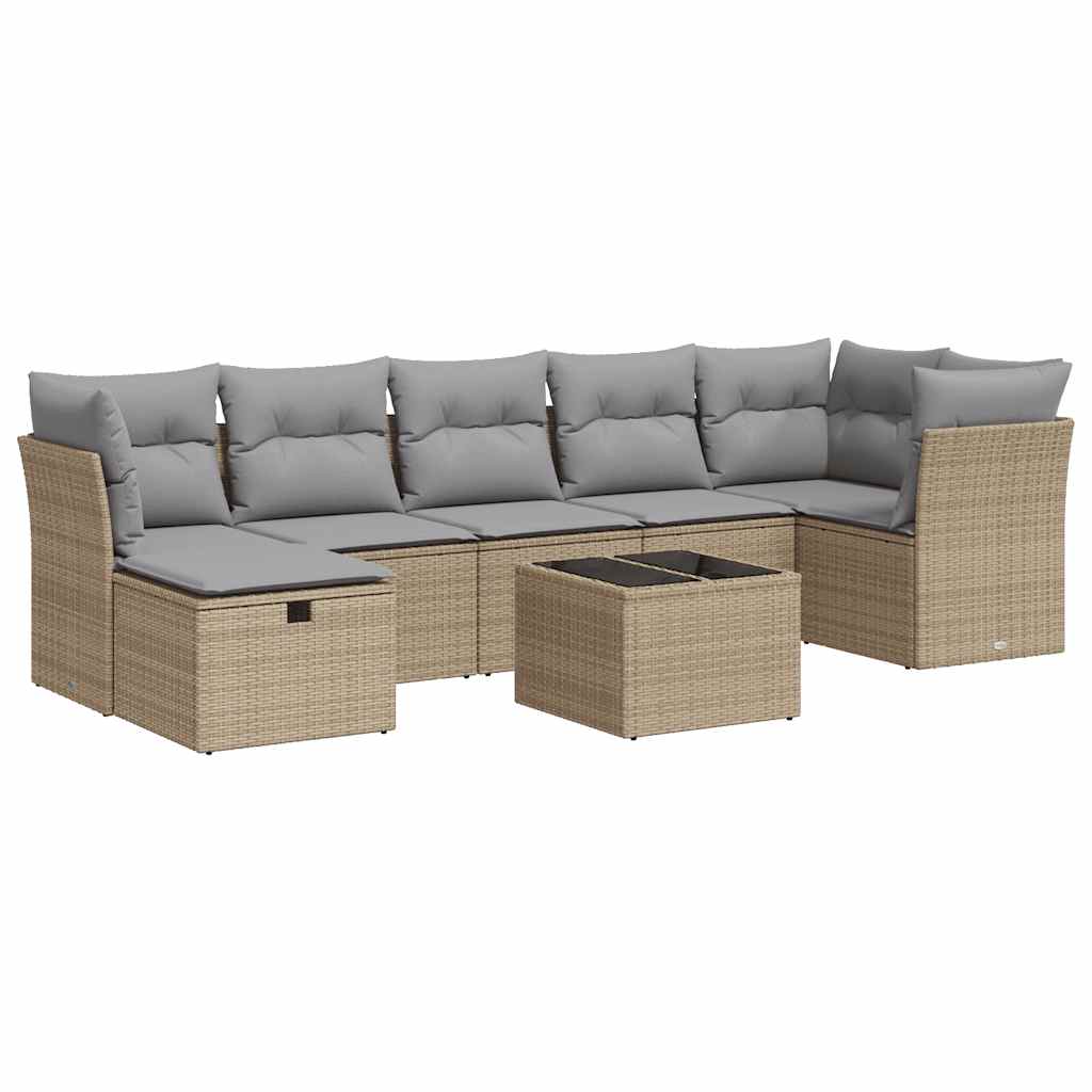 8-delige Loungeset met kussens poly rattan beige
