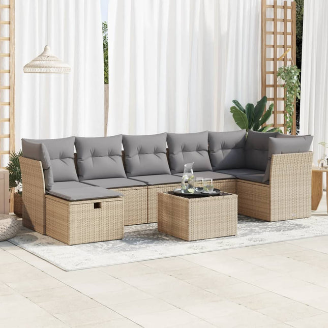 8-delige Loungeset met kussens poly rattan beige