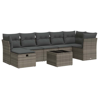 8-delige Loungeset met kussens poly rattan grijs