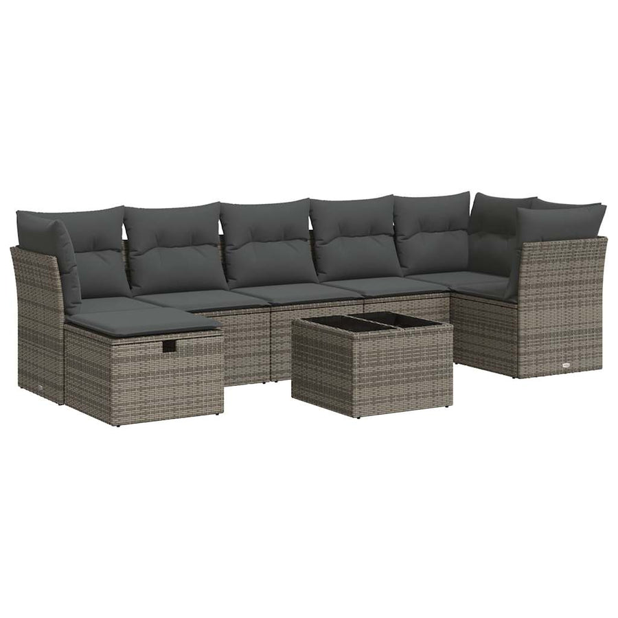 8-delige Loungeset met kussens poly rattan grijs